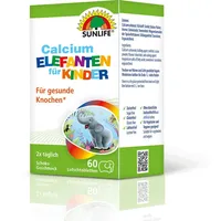 Sunlife SUNLIFE® Calcium Elefanten Kinder 60 Lutschtabletten Knochen Kalzium