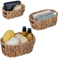 Relaxdays Aufbewahrungskorb 3er Set, aus Wasserhyazinthe, für Bad, Wohn-