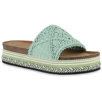 VAN HILL Damen Pantoletten Plateau Ethno Look Trendy Schuhe