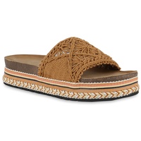 VAN HILL Damen Pantoletten Plateau Ethno Look Trendy Schuhe
