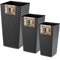 Kadax Rattan-Blumentopf-Set "Pesaro", Kunststoff-Blumentopf, Grafit, 3er Set XXL -