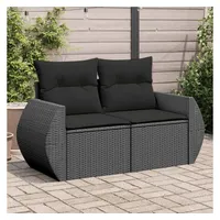 VidaXL Gartensofa mit Kissen 2-Sitzer Schwarz Poly Rattan