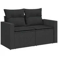 VidaXL Gartensofa mit Kissen 2-Sitzer Schwarz Poly Rattan