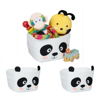 Relaxdays 3 x Filz Aufbewahrungskorb Panda-Motiv rosa|schwarz|weiß
