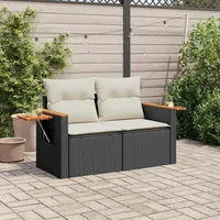 VidaXL Gartensofa mit Kissen 2-Sitzer Schwarz Poly Rattan