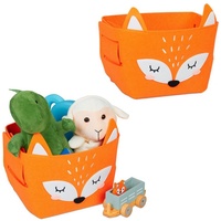 Relaxdays - 2 x Aufbewahrungskorb Filz, Fuchs-Motiv, Filzkorb Kinder,