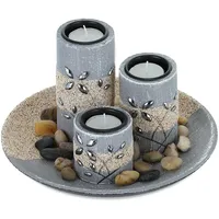 Relaxdays Teelichthalter Set, runde Dekoschale, mit Teelichtern und Steinen,