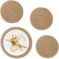 Relaxdays Tischset 4-teilig, für Esstisch, aus Wasserhyazinthe, Platzdecken, runde