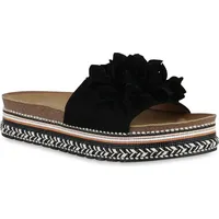 VAN HILL Damen Pantoletten Plateau Volants Trendy Schuhe Schwarz,