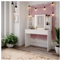 Vicco Schminktisch Charlotte, Weiß, 108 cm mit LED-Spiegel weiß