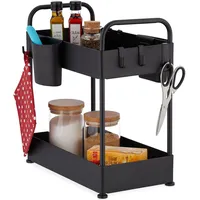 Relaxdays 10047636 Regal, 2 Etagen, 6 Haken & 2