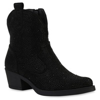 VAN HILL Damen Cowboy Boots Trichterabsatz Strass Trendy Schuhe