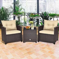Goplus 3er Set Sitzgruppe, Rattan Gartenmöbel aus 1 Tisch