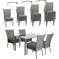 Mendler Poly-Rattan Garnitur HWC-G19, Sitzgruppe Balkon-/Lounge-Set, 4xStuhl+Tisch, 120x75cm grau,