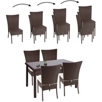 Mendler Poly-Rattan Garnitur HWC-G19, Sitzgruppe Balkon-/Lounge-Set, 4xStuhl+Tisch, 120x75cm braun,