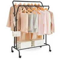 Songmics Rollgarderobe schwarz Metall 4 Haken 103,5 x 141,0