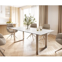 DeLife Esstisch Edge 200x100 Keramik Laminam® Statuarietto Weiß Edelstahl