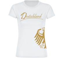 Multifanshop Damen T-Shirt - Deutschland - Adler seitlich Gold