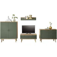 Furn.design Wohnwand "Juna" in Salbei und Eiche Wohnkombination skandinavisch