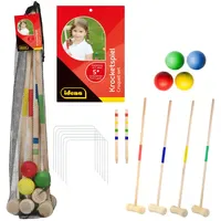 IDENA Krocketspiel aus Holz mit Schlägern, Bällen, Metalltoren und