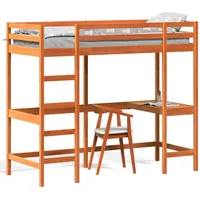 VidaXL Hochbett mit Schreibtisch Wachsbraun 75x190cm Massivholz Kiefer