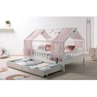 TICAA TiCAA Kinderbett Hausbett mit Tüll Kim 90x200 cm,