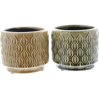 Dekoleidenschaft 2x Pflanztopf Retro aus Steingut, braun + grün,