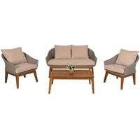 Mendler Gartengarnitur HWC-N37, Garten-/Lounge-Set Sofa Sitzgruppe, Poly-Rattan Holz Akazie