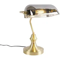QAZQA Klassische Notarlampe Gold mit geräuchertem Spiegelglas - Banker
