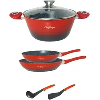 Cheffinger 6 tlg Kochgeschirr Kochtopf Set Topf Pfanne Küchenhelfer