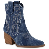 Stiefelparadies Damen Cowboy Boots in Dunkelblau Denim