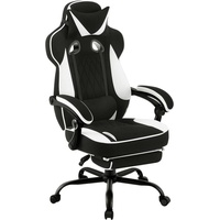 Woltu Gaming Stuhl mit Taschenfederkissen, Mesh-Gewebe, schwarz+weiß - Weiß