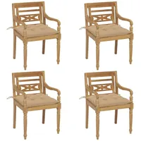 VidaXL Batavia-Stühle mit Kissen 4 Stk. Massivholz Teak