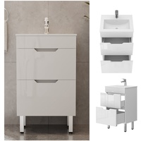 Vicco Badmöbel-Set Clayton Weiß Hochglanz 2 Teile mit Waschbecken