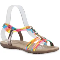 VAN HILL Damen Riemchensandalen in Rosa Blau Gelb Metallic