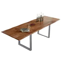 SAM Outillage Esstisch Baumkante Akazie nuss 180(280)x90 Ansteckplatten silber