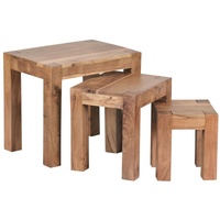 KADIMA DESIGN Holz Satztisch Set ``Nako``: 3-teilig, Landhaus-Stil, platzsparend,