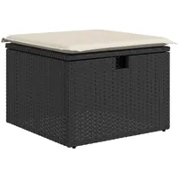 VidaXL Gartenhocker mit Kissen Schwarz 55x55x37 cm Poly Rattan