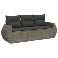 VidaXL 3-tlg. Garten-Sofagarnitur mit Kissen Grau Poly Rattan