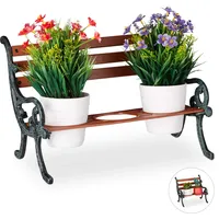 Relaxdays Mini Blumenbank, Gusseisen & Holz, Blumenständer für 3