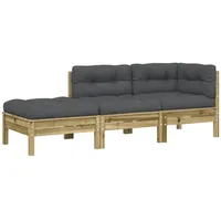 VidaXL Gartensofa mit Kissen und Hocker 3-Sitzer