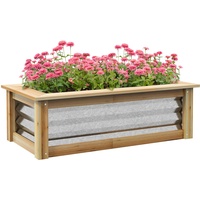 Outsunny Hochbeet aus Metall, Blumenkasten Pflanzkasten mit Holzrahmen, Gemüsebeet,