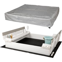 Wondermake® Design Sandkasten mit Abdeckung Deckel Sitzbank und Boden,