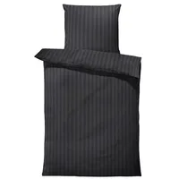 One-home Bettwäsche 155x220 cm gestreift schwarz dunkel Hotelbettwäsche Damast