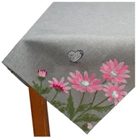 Heimtexland Tischdecke Leinen-Optik bestickt Deko Esszimmer Serie Margariten Blumen