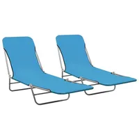 Furnicato Klappbare Sonnenliegen 2 Stk. Stahl und Stoff Blau,