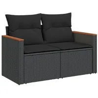 VidaXL Gartensofa mit Kissen 2-Sitzer Schwarz Poly Rattan