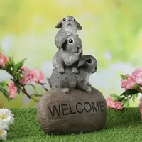 MARELIDA Gartenfigur Welcome 3 Häschen auf Stein Frühling Ostern