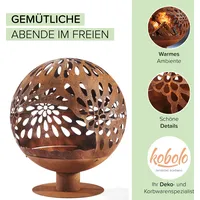 Kobolo Feuerschale Feuerkorb BLOOM Kugelform 60x60x69cm Durchmesser 60cm mit