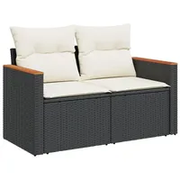 VidaXL Gartensofa mit Kissen 2-Sitzer Schwarz Poly Rattan